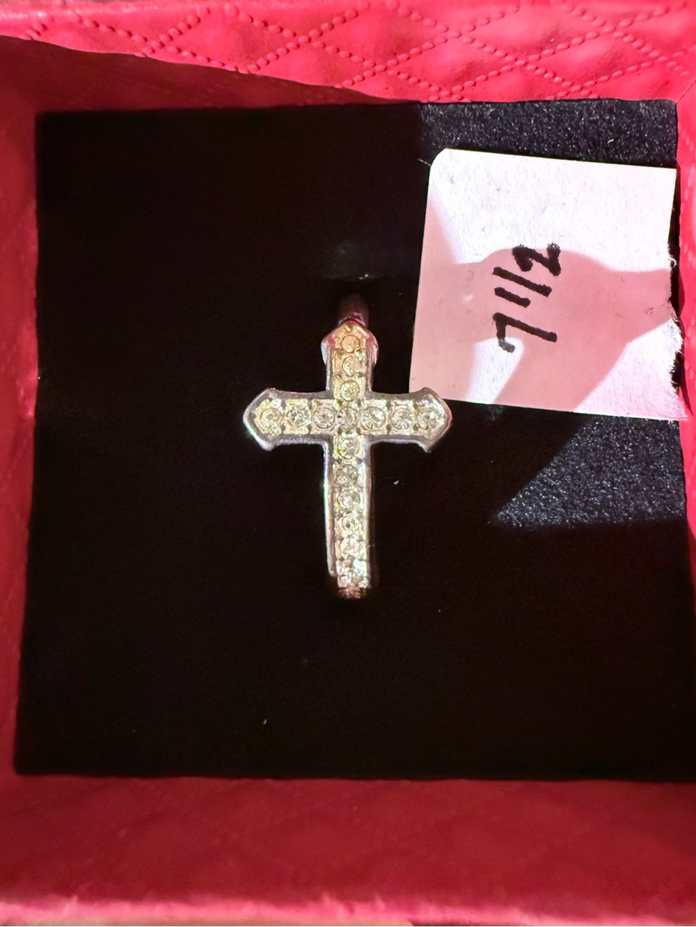 Sparkling Cross Ring in Silver Tone Size 7 1/2
